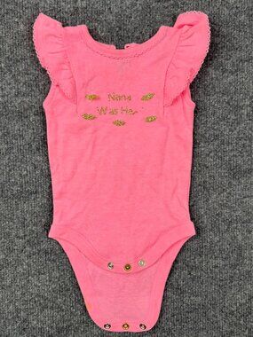 Jumping Beans Baby Girl Pink Flutter Sleeve Bodysuit "Nana Was Here" 3 Months
